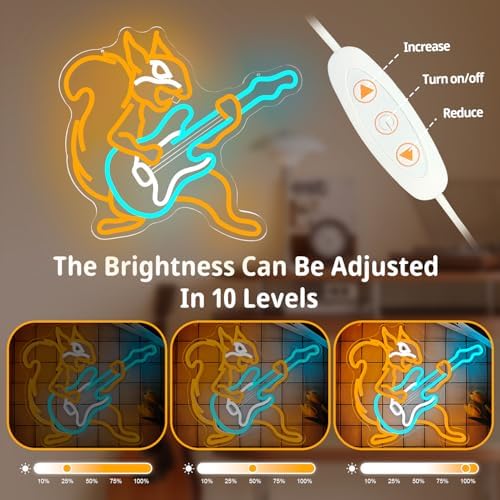Squirrel Guitar Neon Sign Dimmable Squirrel Playing An Electric Guitar Led Sign Live Music Neon Lights for Wall Decor Anime Light Up Sign for Bar Music Studio - Image 3