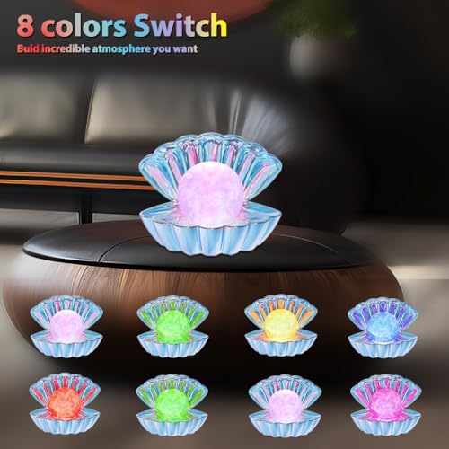 LKUA Shell Pearl Beach Themed Night Light, RGB 8 Colors Changing Mood Shell Pearl Lamps, Bedside LED Clamshell Portable Night Lights for Bar (Electroplating Blue) - Image 3