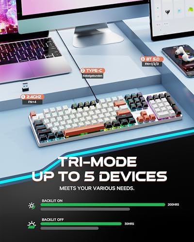 Redragon Wireless Mechanical Gaming Keyboard, Tri Mode BT/2.4G/USB-C Hot Swappable Custom Keyboard, RGB Backlit Computer Gaming Keyboards, PBT Keycaps, Programmable for PC/Tablet,K671WBR-KS - Image 2