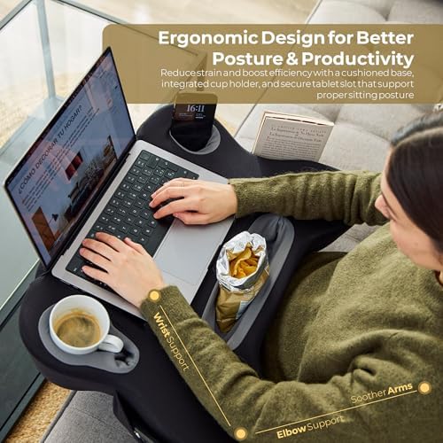 Oversized Lap Desk Pillow – 27in Foam Couch Desk with Cup Holder & Storage - Image 4