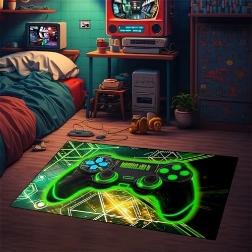Gaming Rug for Boys Room - Gamer Rug, 5'X7' Cool Gaming Carpet for Teens Boys Bedroom Playroom Decor, Game Controller Carpet for Office Computer Chair Floor Mats, Green - Image 4