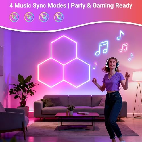 RGB Hexagon Lights with Music Sync Mode 358+ Color Changing LED Lights - Image 5