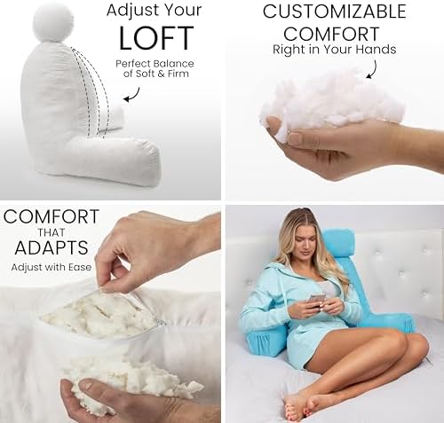 Husband Pillow Medium Reading Pillow with Arms - 23" Backrest for Sitting Up in Bed - Firm Support Bed Rest Pillow for Adults, Neck Roll, Removable Cover - TV, Reading, Lounging - Carolina Blue - Image 2