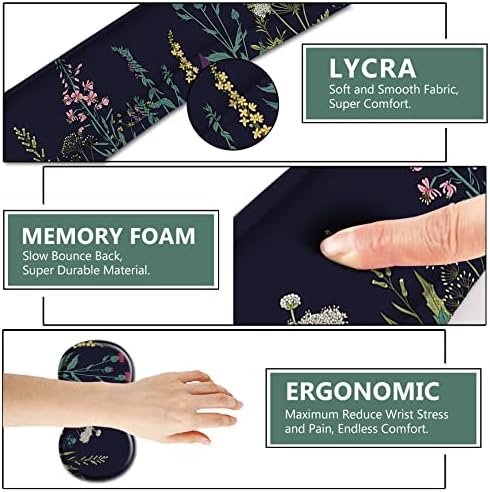 AIMSA Keyboard Wrist Rest Support + Mouse Pad + Mouse Wrist Rest + Coaster, Ergonomic Memory Foam Anti-Slip Rubber Base 4 PCS Set Easy Typing Pain Relief, Flowers Plants - Image 3