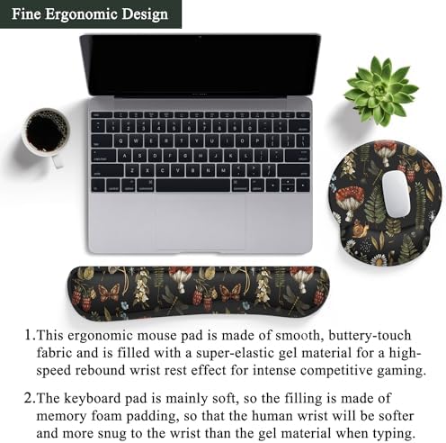 Plant Mushroom Mouse Pad Black Aesthetic Ergonomic Desk Pad Wrist Support Keyboard Wrist Rest Set, Mouse Pad with Non-Slip Pu for Office Comfortable Mouse Wrist Rest for Easy Typing & Pain Relief. - Image 3