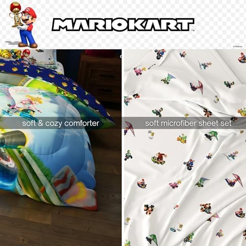 Super Mario Kart Game Kids Bedding Set, Full Size, 5-Piece Super Soft Cozy Reversible Comforter & Sheet Set (Officially Licensed Product) by Franco - Image 7