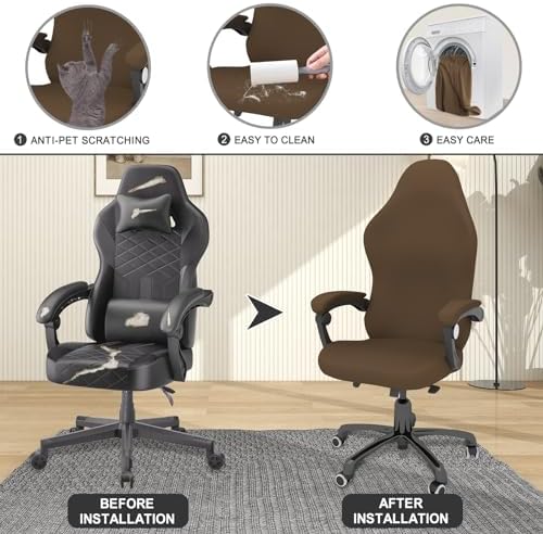 Gaming Chair Cover Game Chair Cover for Reclining Rotating, Light Brown | Waterproof, Cat Scratch Proof, Stretch with Amrest, Breathable, Anti-Scratch, Pet-Resistant, For Big Tall High Back Chairs - Image 5