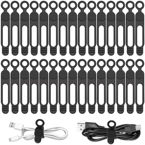 30Pcs Silicone Cord Organizer Reusable 3in Cable Ties for Charging Cords, Data Cables, Computer Wires Electrical Cord Organization Black by CozyNestMo