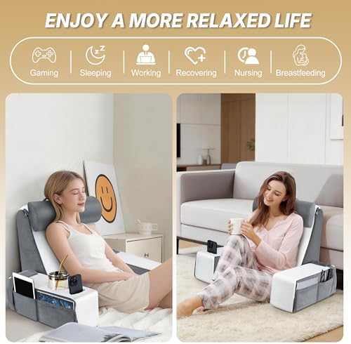 Reading Pillow for Bed Sitting Up Husband Pillow with Arms & Cup Holders - Image 6