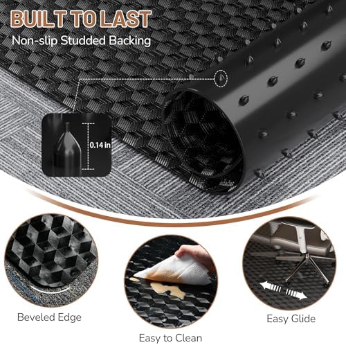 Office Chair Mat for Low Pile Carpet, 48" x 60" Clear Plastic | Heavy Duty Floor Protector Smooth Glide Desk Chair Mat for Rolling Chairs, Computer Chair Mat for Home Office Gaming-Black - Image 3