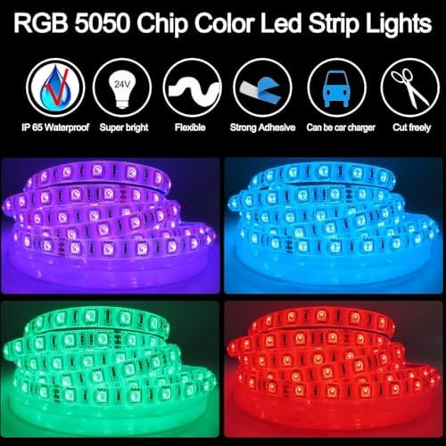 24V RGB LED Strip Lights, 16.4ft 5050 IP65 Waterproof 300 LEDs Color Changing String Light Strips for Bedroom, Kitchen Decoration - Image 2