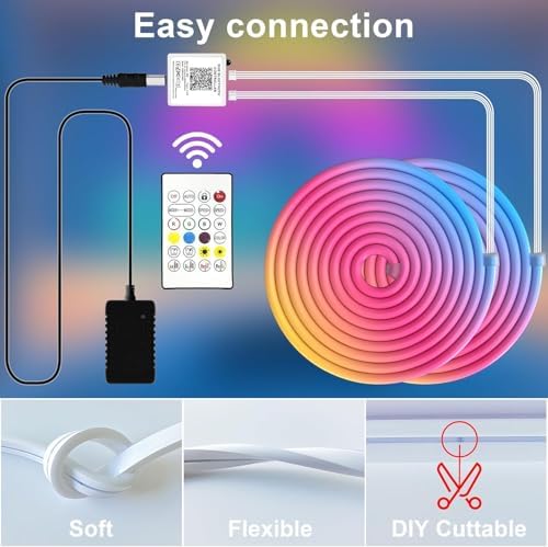 Cozylady RGB Neon Light LED Rope Light,Waterproof Bluetooth APP Remote Control Music Sync Strip Light,24V Flexible DIY Silicone Light for Bedroom Home Indoor Outdoor Decoration (25Ft/7.5M) - Image 2