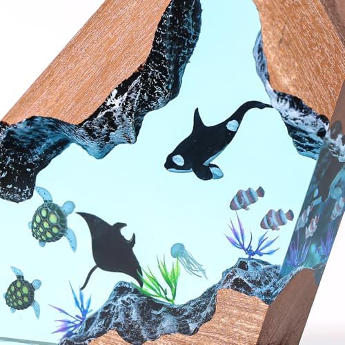 Epoxy Orca Ocean Resin Lamp, Handmade Resin Night Light with USB Port - Image 4