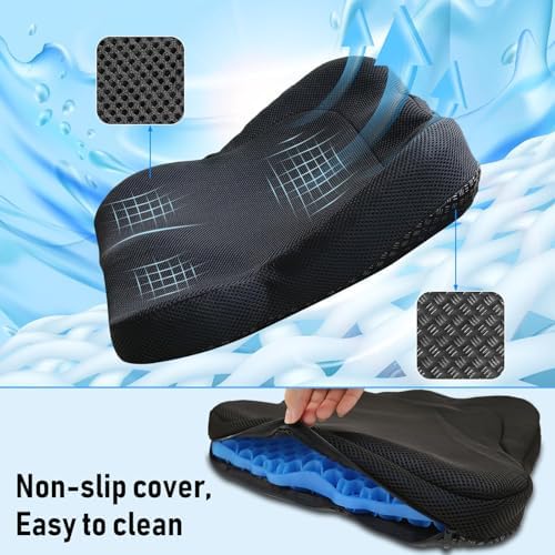 NEW-Vi Gel Seat Cushion, Thickened Big Breathable Honeycomb Design Absorbs Pressure Points Gel Cushion with Anti-Slip Cover Seat Cushion for Office Chair Home Car Seat Cushion for Wheelchair - Image 5