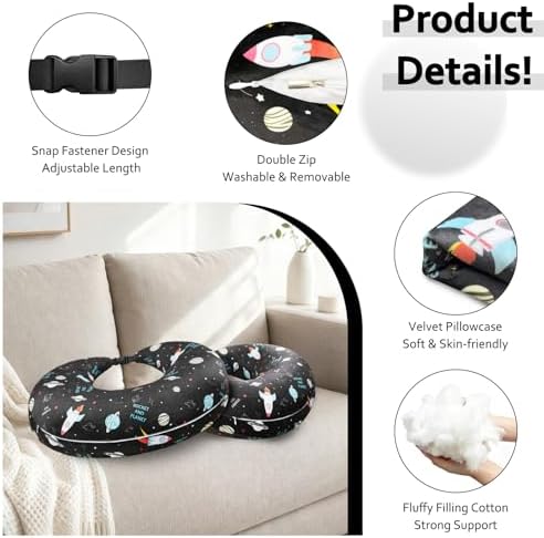 Ergonomic U-Shaped Gaming & Lap Pillow for Crocheting - Cute Rockets & Planets Crochet Pillow with Elbow & Arm Support, Lap Desk Pillows for Reading, Playing or Crocheting, Suitable for Adults - Image 4