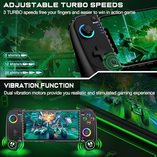 Wireless Phone Controller for iPhone/Android No Deadzone, Mobile Gaming Controller Support Xbox Game Pass, Steam Link, GeForce Now, Call of Duty, Roblox, Cloud Gamepad for iOS with Dynamic LED Lights - Image 4