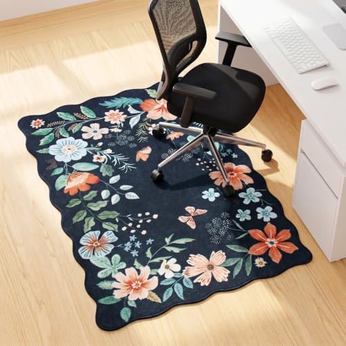 Breling Office Chair Mat for Hardwood Floor & Tile Floor, 36" x 48" Large Anti-Slip Floors Protector, Under Desk Gaming Rug for Rolling Computer Chair for Office Home(Black,Floral Scallop Edge) by Breling