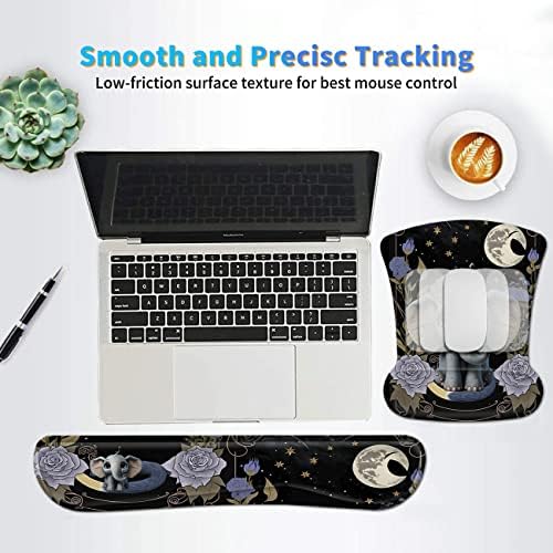 Ergonomic Mouse Pad with Wrist Support Gel Mouse Pads and Upgrade Keyboard Wrist Rest Pad Set, Coasters Non-Slip PU Base Mouse Mat for Office Gaming Computer Laptop Home, Flower Elephant - Image 6