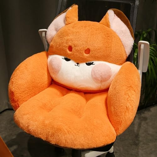 Cute Chair Cushion, Soft Seat Cushions for Office Desk, Kawaii Chair Pillow for Gaming, Comfy Floor Seating for Adults, Fox Stuff for Bedroom Playroom Dining Living Room Decor, 17.7", Orange by QYA