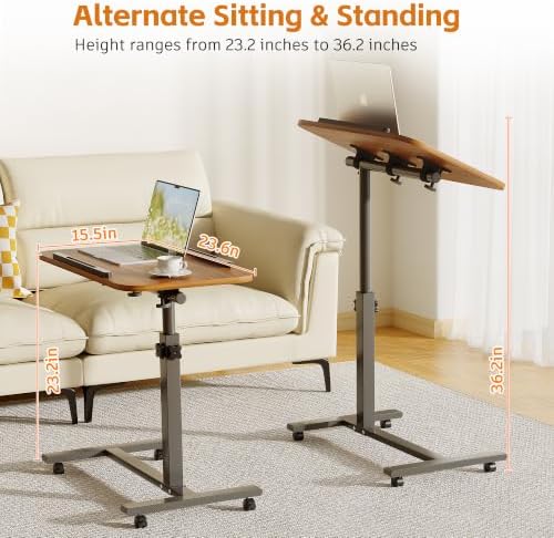 Furist Laptop Lap Desk, Mobile Adjustable Overbed Bedside Table with Wheels, Portable Standing Bed Desk, Rolling lapdesk Lap desks for Adults with Casters& Mouse Pad - Image 2