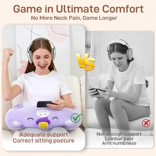 Lap Pillow, Cute Purple Unicorn Crochet Pillow for Knitting, Crafting, Gaming, Reading and Phone Use on Bed, Sofa or Chair, U-Shaped Wrap Around Arm Support Cushion and Neck Pillow - Image 6