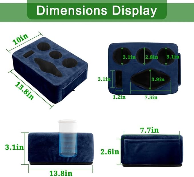Couch Bed Cup Holder Pillow, Nisdoing 5 Hole Couch Drink Holder! Keep Drinks Hand Side and KeepTemp, Prevent Spills and Use Anywhere. Cup Holder for Couch, Bed,Camping,RV,Car,Beach. Navy Blue - Image 2