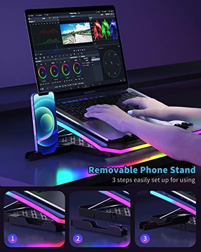 Laptop Cooling Pad, KeiBn RGB Laptop Cooler for 15.6-17.3 Inch Laptops, with 10 Modes Lights | 6 Fans | 7 Height Stands | 2 USB Ports | Desk or Lap Use (A8/Purple) - Image 5