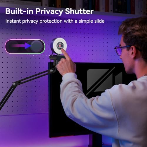 EMEET S600L 4K Webcam with Adjustable Desktop Overhead Stand, 4 Lighting Modes, Rainbow Effect, 1/2" Sensor, 0.2S PDAF, 2 Mics, Dial Control, 4K Webcam with Tripod for OBS/Twitch/YouTube/Zoom/PC/Mac - Image 5