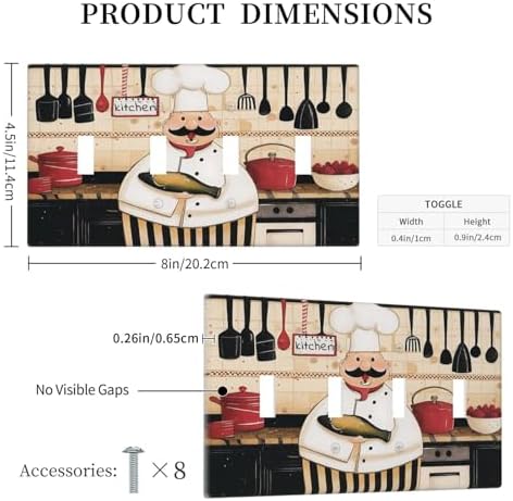 Decorative Switch Plate Covers Cartoon Fat Happy Chef Cook 4 Gang Light Switch Cover Plate Quad Toggle Wall Plate 4 Hole Electrical Switchplatedimmer Faceplate for Farmhouse Kitchen Decor - Image 5