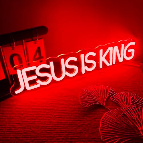 Mutank Jesus is King Neon Sign, Christian Neon Light USB Powered Dimmable LED, for Easter Church Religious Bible Verse Church God Christian Faith Based Sign Inspirational Christian Gifts(15.7*3.1 In) - Image 2