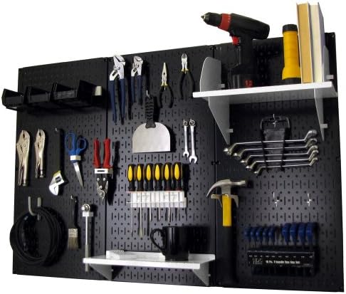 Wall Control Pegboard Organizer 4 ft. Metal Pegboard Standard Tool Storage Kit with Black Toolboard and White Accessories by Wall+Control