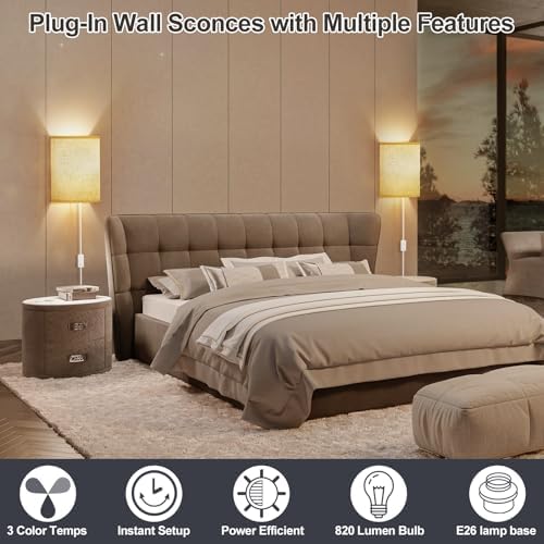 Yunaking Plug in Wall Sconces Set of Two Wall Lights with On/Off Switch - Image 4