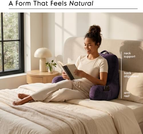 Nestl Reading Pillow for Bed, Back Pillow for Sitting Up in Bed, Purple | 14” Backrest Pillow for Teens & Kids, Adjustable Support, Shredded Memory Foam Fill, OEKO-TEX, Use for Couch, Sofa, and Floor - Image 2