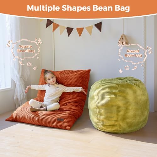MAXYOYO 3 in 1 Kids Bean Bag Chair, Comfy Floor Sofa with Removed Cover | Convertible Chair Folds from Bean Bag to Lounger, Floor Couch with High-Density Foam Filling, Floor Sofa for Gaming, Orange - Image 3