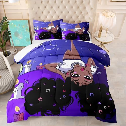 African American Comforter Sets, Black Girl Comforter Set Queen Cute Gilrs Bedding Set Purple Girls Bedroom Decor Comforter Sets with 1 Comforter +2 Pillowcase - Image 3