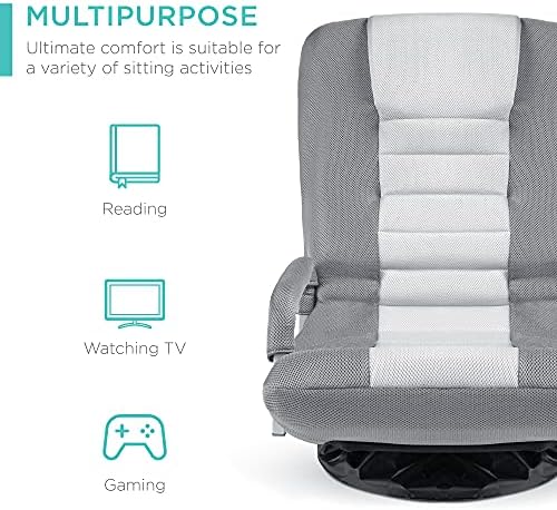 Best Choice Products Swivel Gaming Chair 360 Degree Multipurpose Floor Chair Rocker for TV, Reading, Playing Video Games w/Lumbar Support, Armrest Handles, Adjustable Foldable Backrest - Gray/White - Image 4