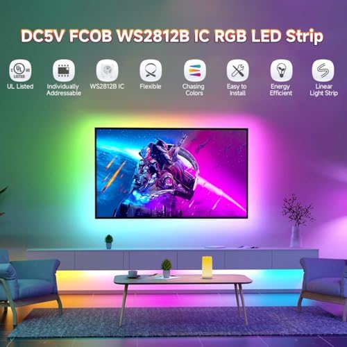 BTF-LIGHTING FCOB COB WS2812B IC RGB LED Strip DC5V 3.2FT 160LED 10mm IP30 - Image 6