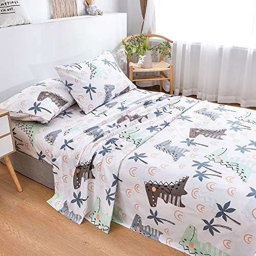 JSD Dinosaur Kids Sheet Set Twin Size, 3 Piece Palm Tree Printed Microfiber Bed Sheets Deep Pocket - Image 2
