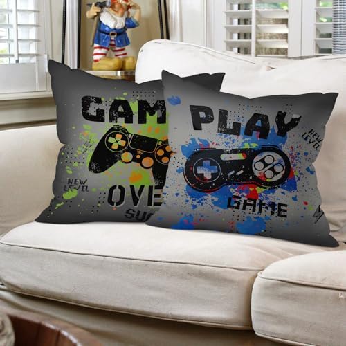 18x18 Set of 4 Gamer Room Video Game Throw Pillow Cushion Covers - Image 4