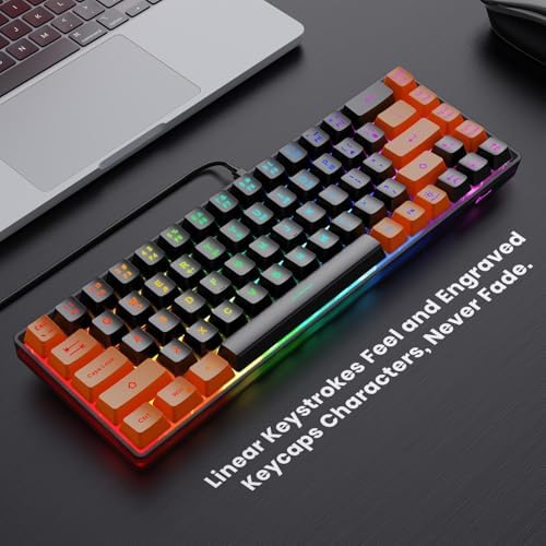 GEODMAER 65% Gaming Keyboard, LED Backlit Mini Wired Keyboard, Ultra-Compact Anti-Ghosting No-Conflict 68 Keys Membrane Gaming Wired Keyboard for PC Laptop Windows Gamer(Black-Orange) - Image 2