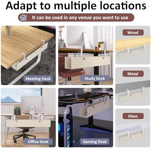36" Under Desk Cable Management Tray for Home Office, No Drill Cord Organizer for Glass & Wood Table, Anti-Sag Oxford Fabric Wire Management Hider, Fits Surge Protector (Beige, 36") - Image 5