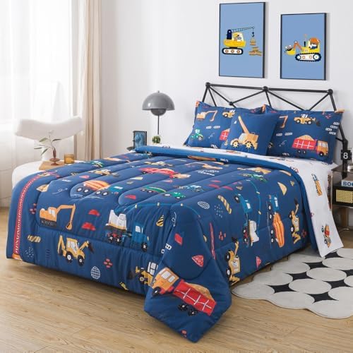 ADASMILE A & S 6 Pcs Construction Bedding Twin Kids Cartoon Truck Comforter - Image 2