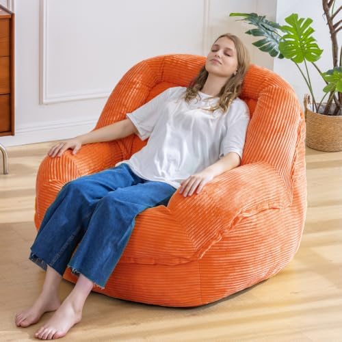 Giant Bean Bag Chair for Adults, Oversized Floor Lounge Chair with Armrests | Orange, soft corduroy and resilient foam for living rooms, bedrooms, reading nooks, gaming rooms, movie nights, and pets by SnugSofeeFoamSofa