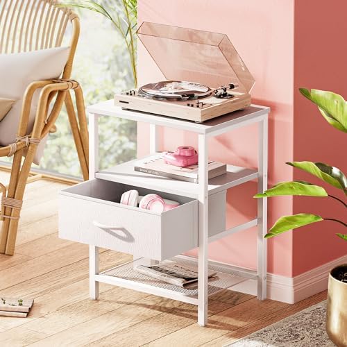 Huuger Nightstand Set of 2, Night Stand with Fabric Drawer, Mesh Shelf - Image 4