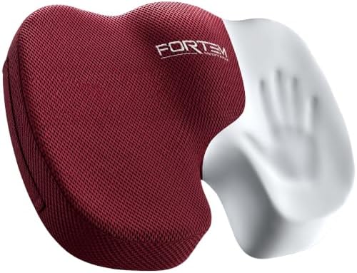 FORTEM Seat Cushion, Office Chair Cushion for Tailbone Sciatica Pain Relief | Memory Foam Pillow for Car | Ergonomic Design | Washable Cover | Non Slip | Red by FORTEM