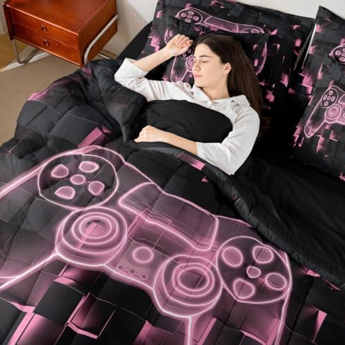 Erosebridal Gamer Queen Bedding Set 7 Piece Bed in A Bag for Boys Teen | Player Gaming Comforter,1 Video Games Fitted Sheet, 1 Gamepad Flat Sheet, 2 Pillow Cases, 2 Throw Pillow Covers - Image 7