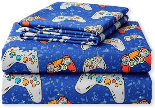 SDIII 4 Pieces Blue Gamer Sheets Twin Size Bed Set, Soft Microfiber Gaming Bed Sheet, Games Console Twin Sheets Set for Boys Kids by SDIII