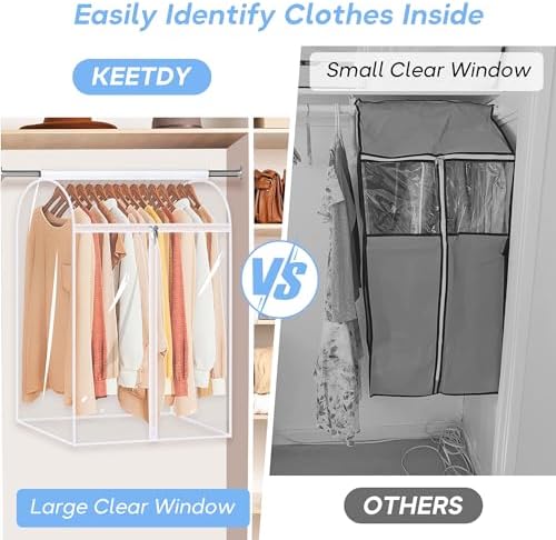 KEETDY 35" Hanging Garment Bags for Closet Storage Large Clear Garment Bags for Hanging Clothes Garment Rack Cover Coat Protector for Suit, Wardrobe, Bottom Enclosed - Image 3