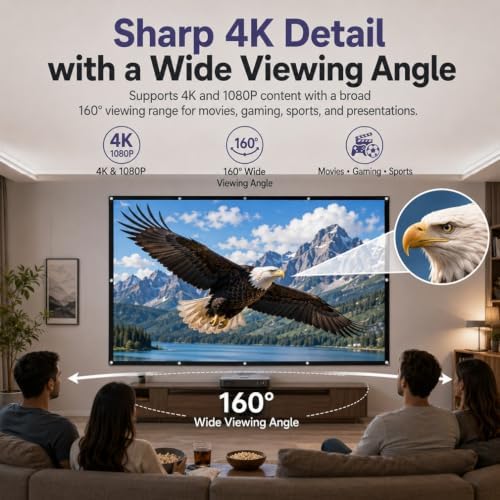 Metallic Anti Light Projector Screen Outdoor 4k HD 16:9 Projection Screen Indoor Portable Foldable Ambient Light Rejecting Daytime Wall Mount Wrinkle-Free Fast Setup for Home Theater (Thick#2, 72in) - Image 5