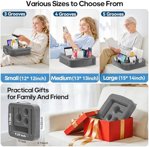 Couch Cup Holder Tray, Couch Caddy for Drink, Snack, Phone, Remote, Ipad, Game Controller, Large-size Sofa Cup Holder for Bed, Sofa, Car, Desk, Deep Gray - Image 4